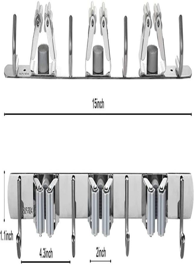 Zeinwap Broom Mop Holder Wall Mount Stainless Steel Wall Mounted Storage Organizer Heavy Duty Tools Hanger with 3 Racks 4 Hooks for Kitchen Bathroom Closet Garage Office Garden-1Pc, Hanging Shelves - Image 3
